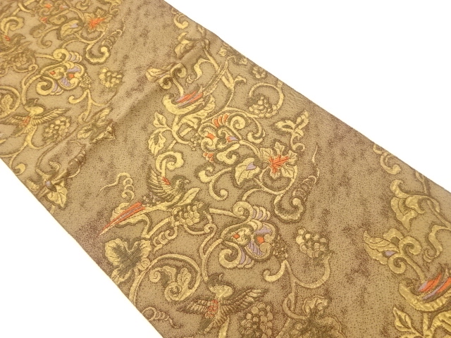 JAPANESE NAGOYA OBI / WOVEN GRAPE ARABESQUE